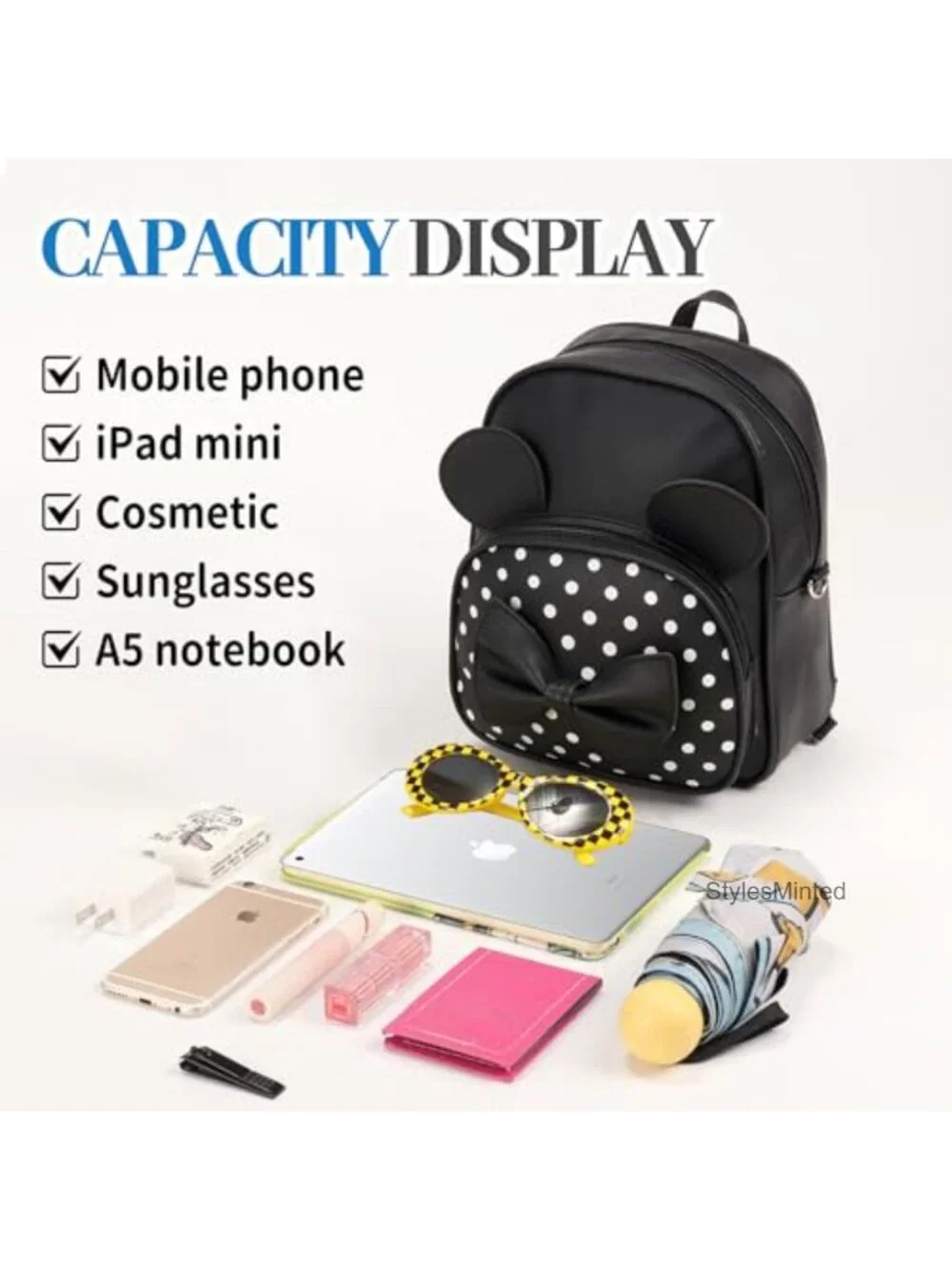PU Leather Kids Mini Backpack with Bowknot Polka Dot - Daypack for Girls